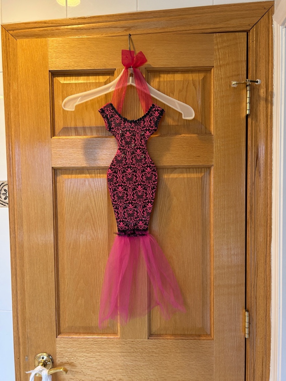 Decorative Pink and Black Damask Mermaid Dress Shaped Jewelry Hanger
